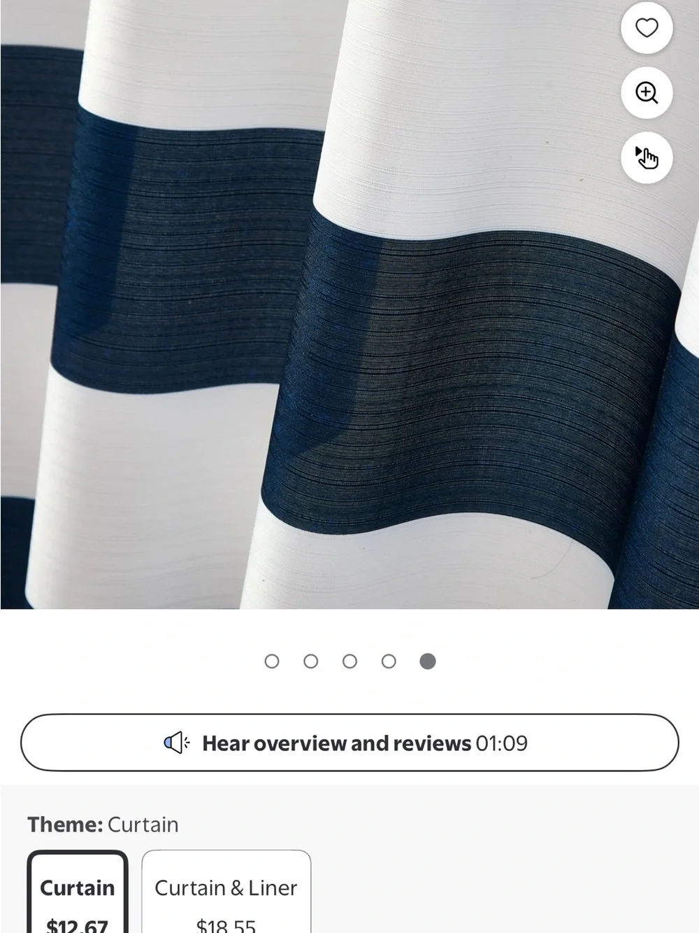 Navy and White Wide Stripe Shower Curtain
